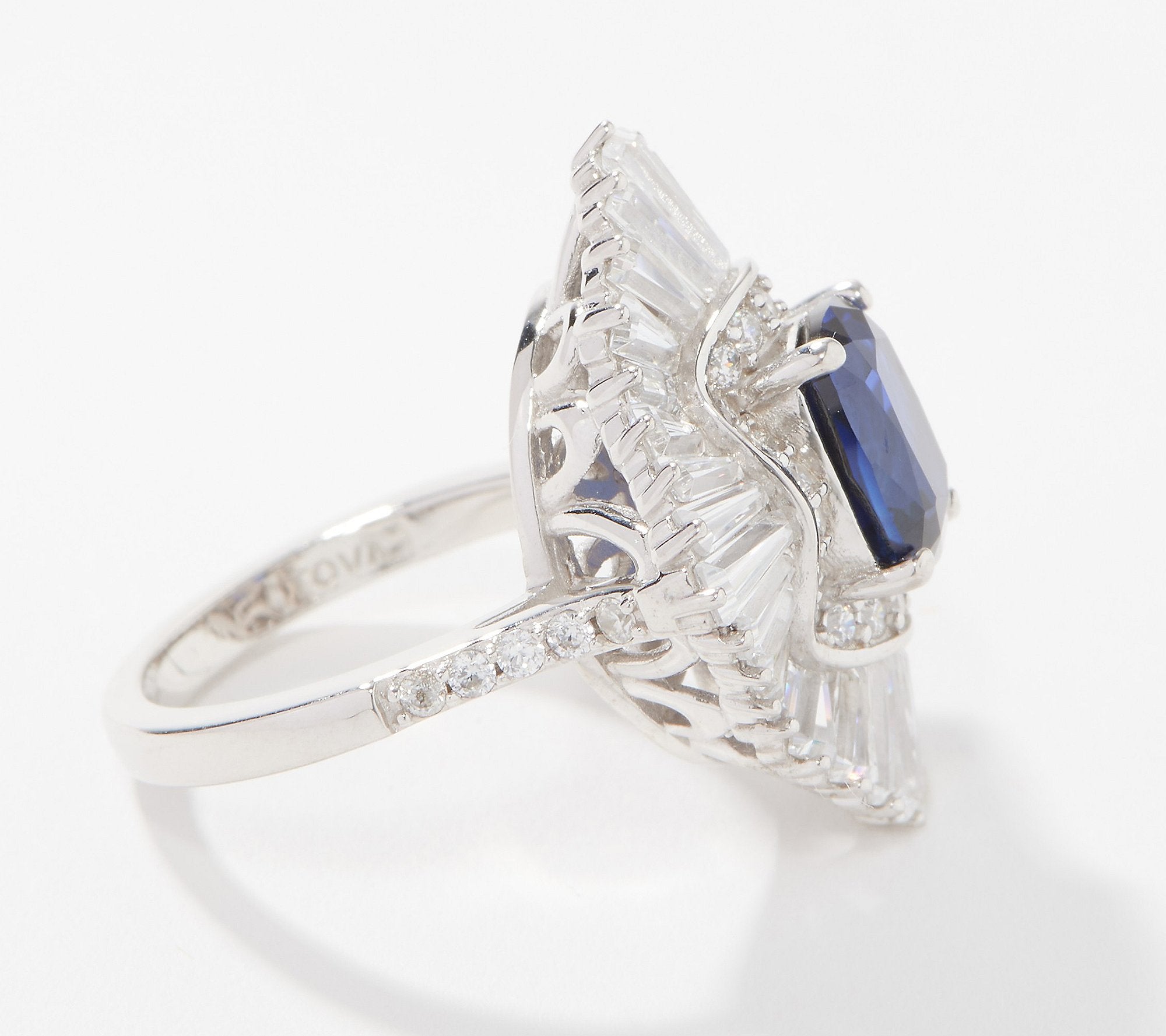 TOVA Diamonique Sapphire & Clear Cluster Ring, Sterling, Size 9