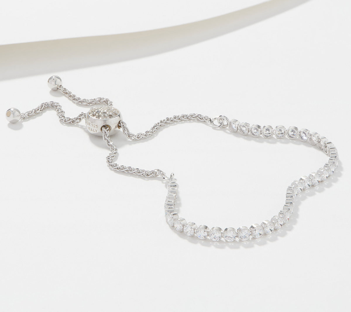 Diamonique Sterling Silver CZ Bezel Set Adjustable Bolo Bracelet, one size
