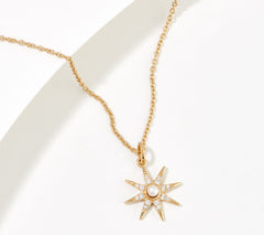 Diamonique x Jane Treacy Sterling Silver Starburst Cultured Pearl Necklace,