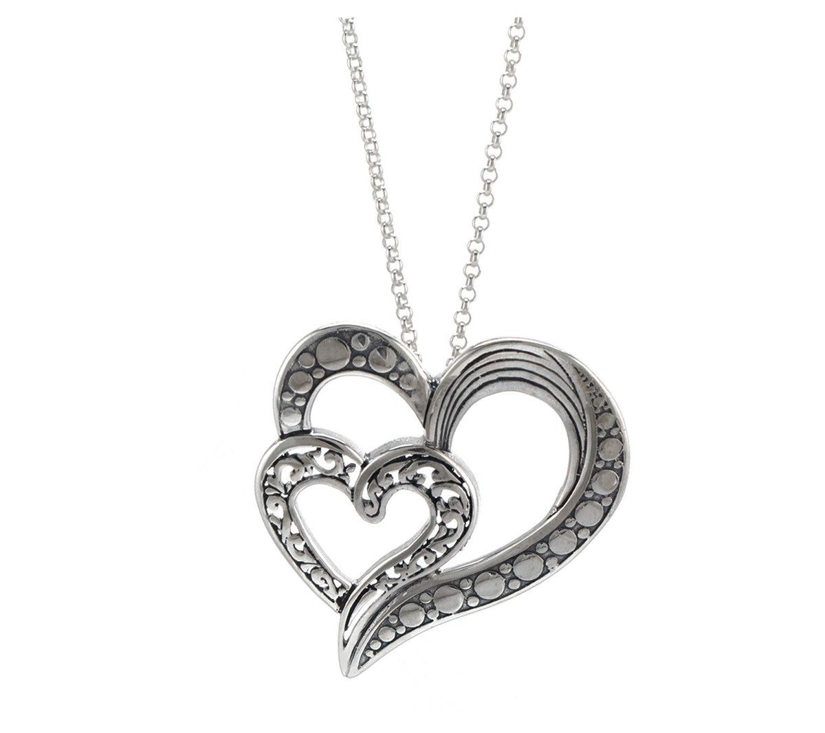 Artisan Crafted Sterling Silver Double Heart Slide Pendant Necklace, 18"