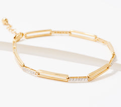 Affinity Diamond Pave Paperclip Bracelet, 14K gold-plated sterling silver, 7-1/4"