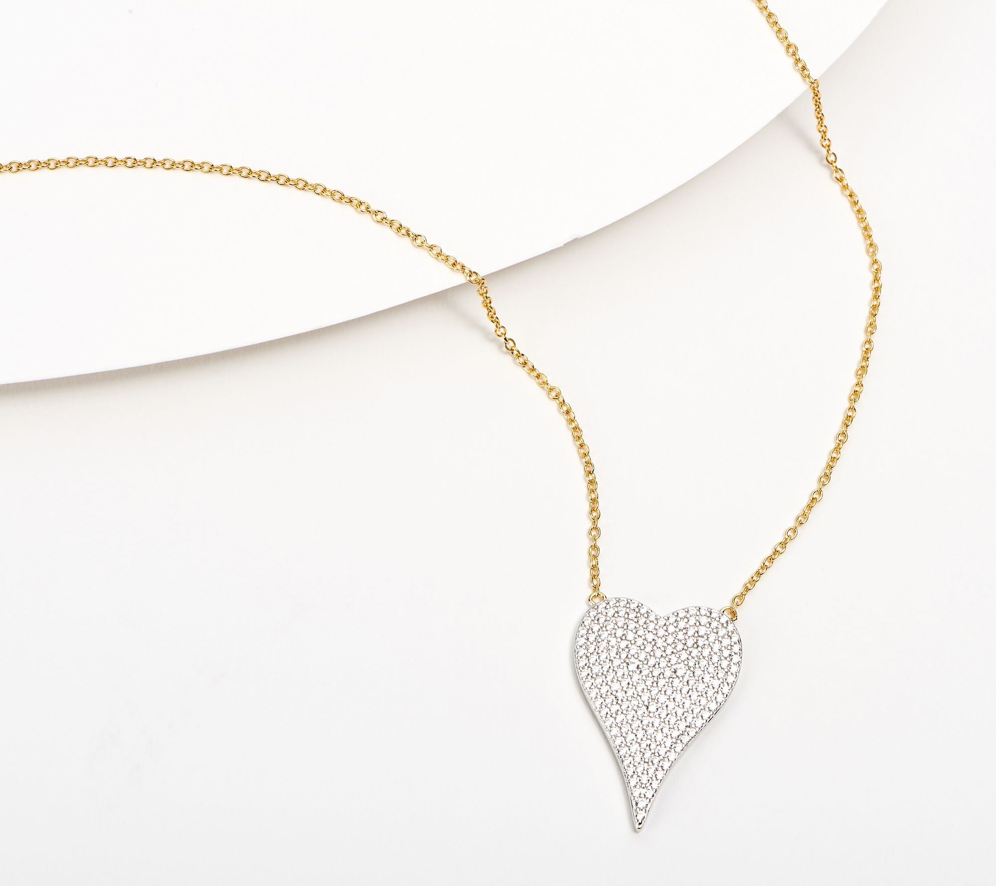 Diamonique x Jennifer Miller Gold-Clad Sterling Silver Pave Heart Necklace, 16"