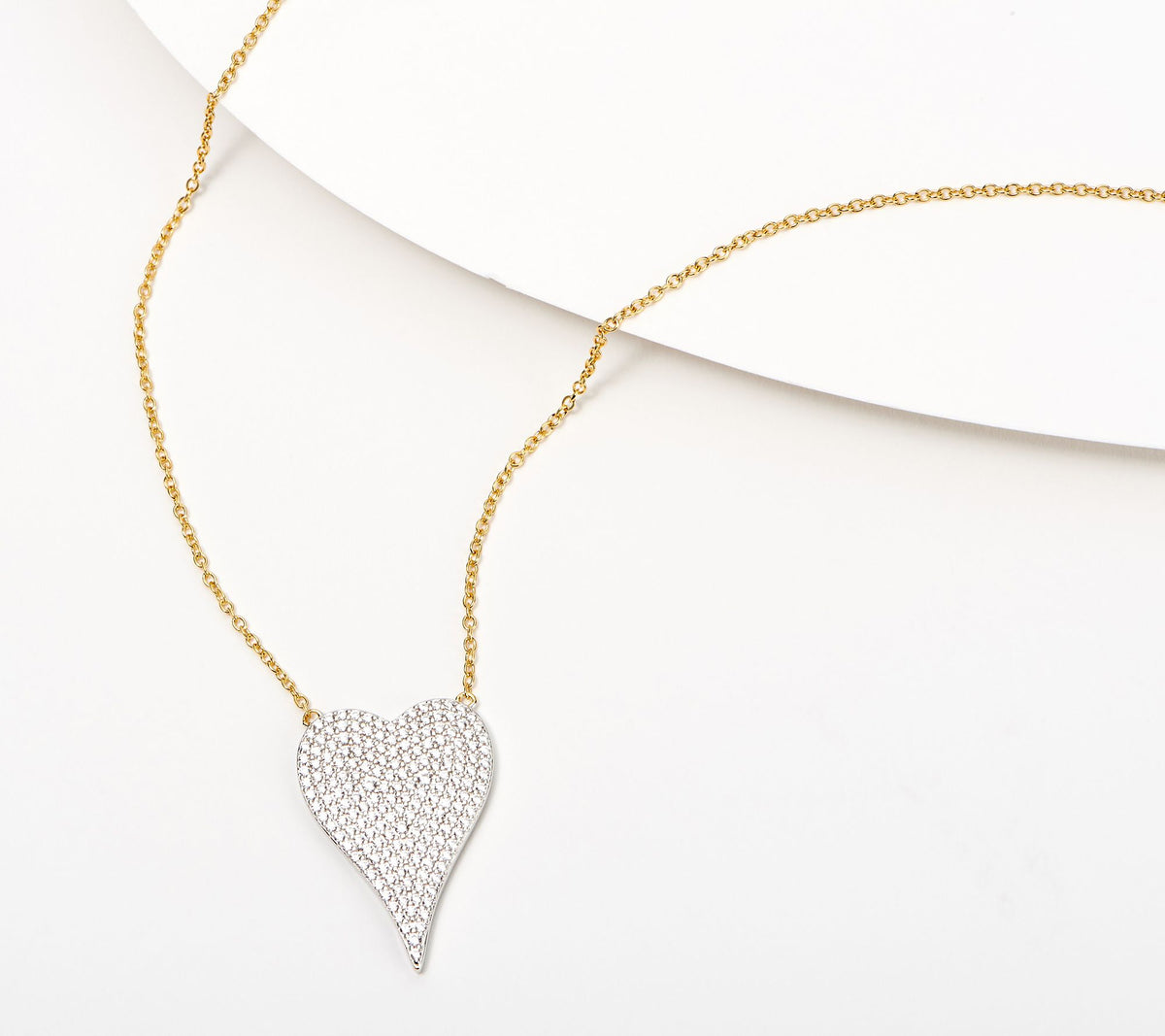 Diamonique x Jennifer Miller Gold-Clad Sterling Silver Pave Heart Necklace, 16"
