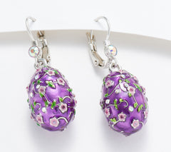 Kirks Folly Silvertone Bunny Kisses Easter Egg Lever Back Earrings, 1-1/4"