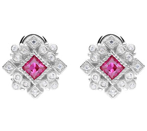JUDITH Classic Sterling Silver Simulated Ruby Earrings