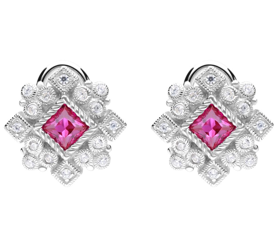 JUDITH Classic Sterling Silver Simulated Ruby Earrings
