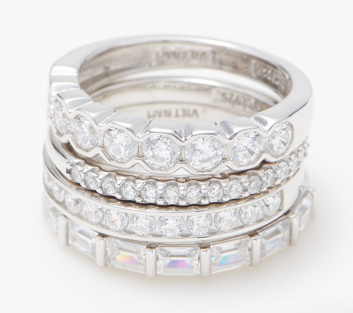 Diamonique 35th Anniversary S/4 Band Rings, Sterling Silver, Size 7