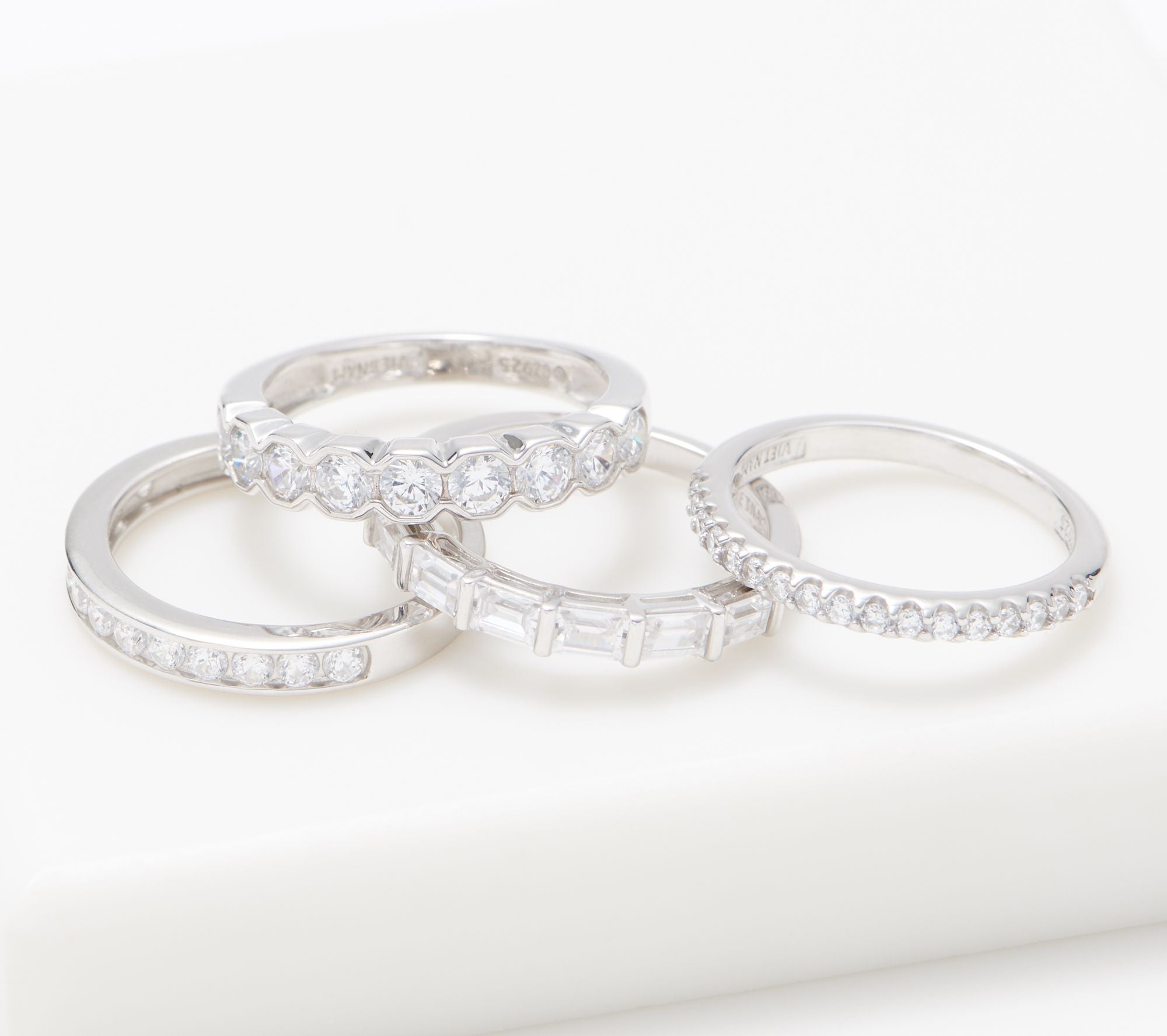 Diamonique 35th Anniversary S/4 Band Rings, Sterling Silver, Size 7