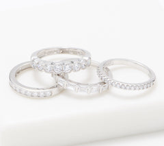 Diamonique 35th Anniversary S/4 Band Rings, Sterling Silver, Size 7