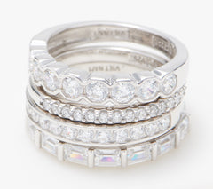 Diamonique 35th Anniversary S/4 Band Rings, Sterling Silver, Size 7