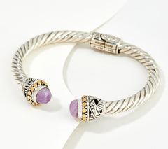 Artisan Crafted Sterling Silver & 18K Exotic Kunzite Gem Cable Bracelet, 8"
