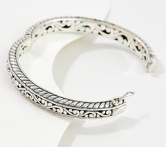 Artisan Crafted Sterl. Silver & 18K Gemstone Hinged Bangle