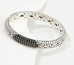 Artisan Crafted Sterl. Silver & 18K Gemstone Hinged Bangle