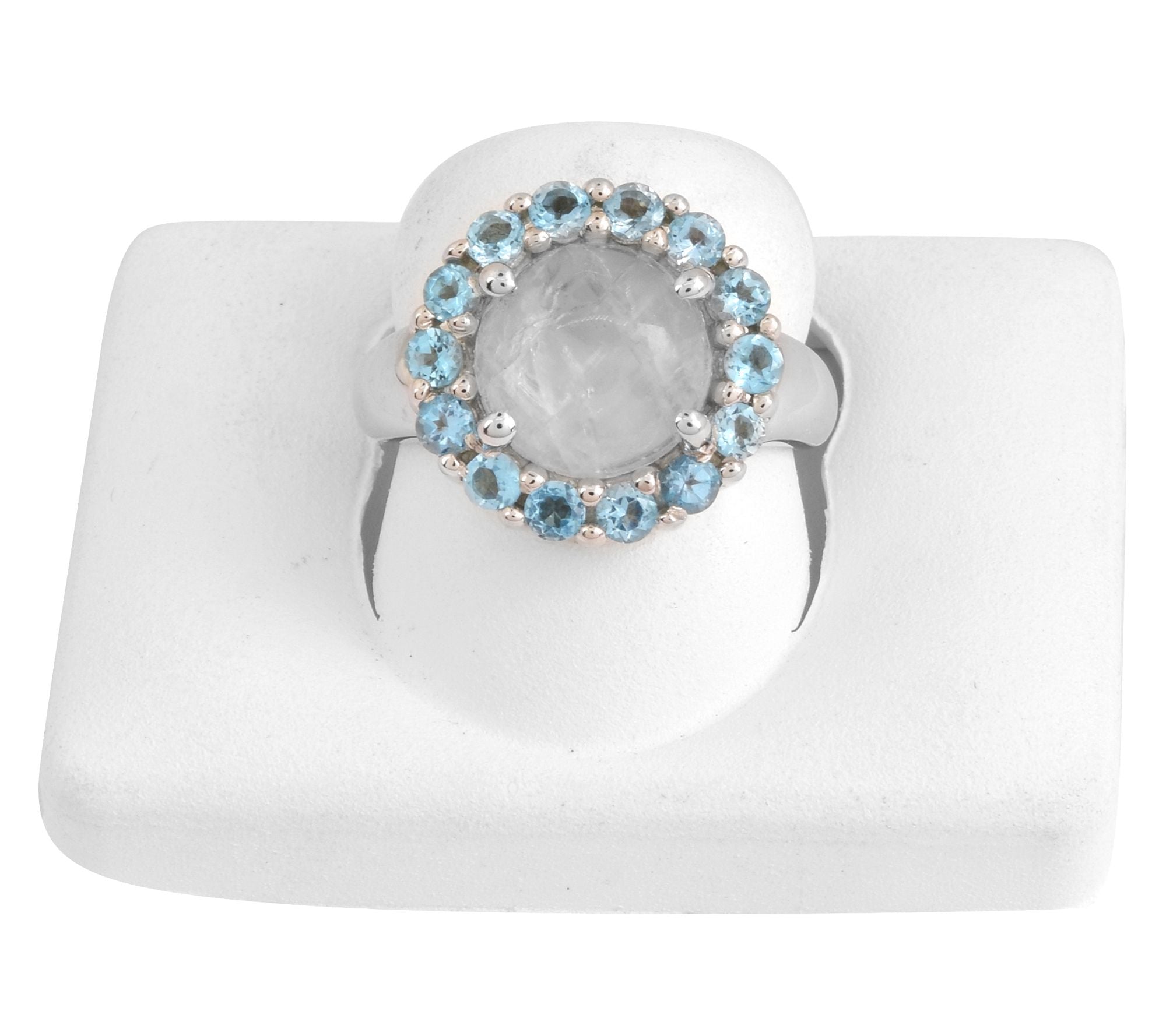 Affinity Gems Sterling Silver Rainbow Moonstone & Swiss Blue Topaz Ring, Size 8