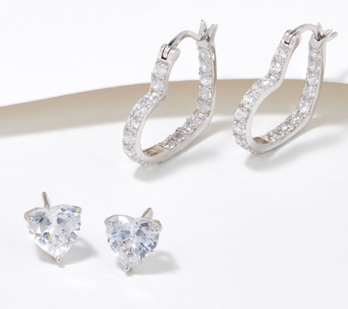 Diamonique Sterling Silver Heart Stud & Hoop Earrings Set of 2 Boxed