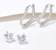 Diamonique Sterling Silver Heart Stud & Hoop Earrings Set of 2 Boxed