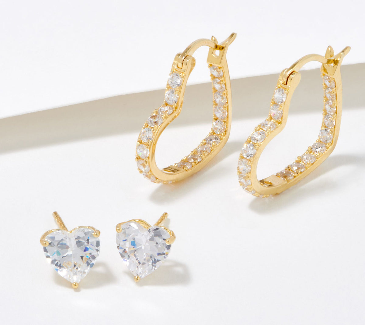 Diamonique Sterling Silver Goldclad Heart Stud & Hoop Earrings Set of 2 Boxed