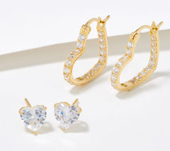 Diamonique Sterling Silver Goldclad Heart Stud & Hoop Earrings Set of 2 Boxed