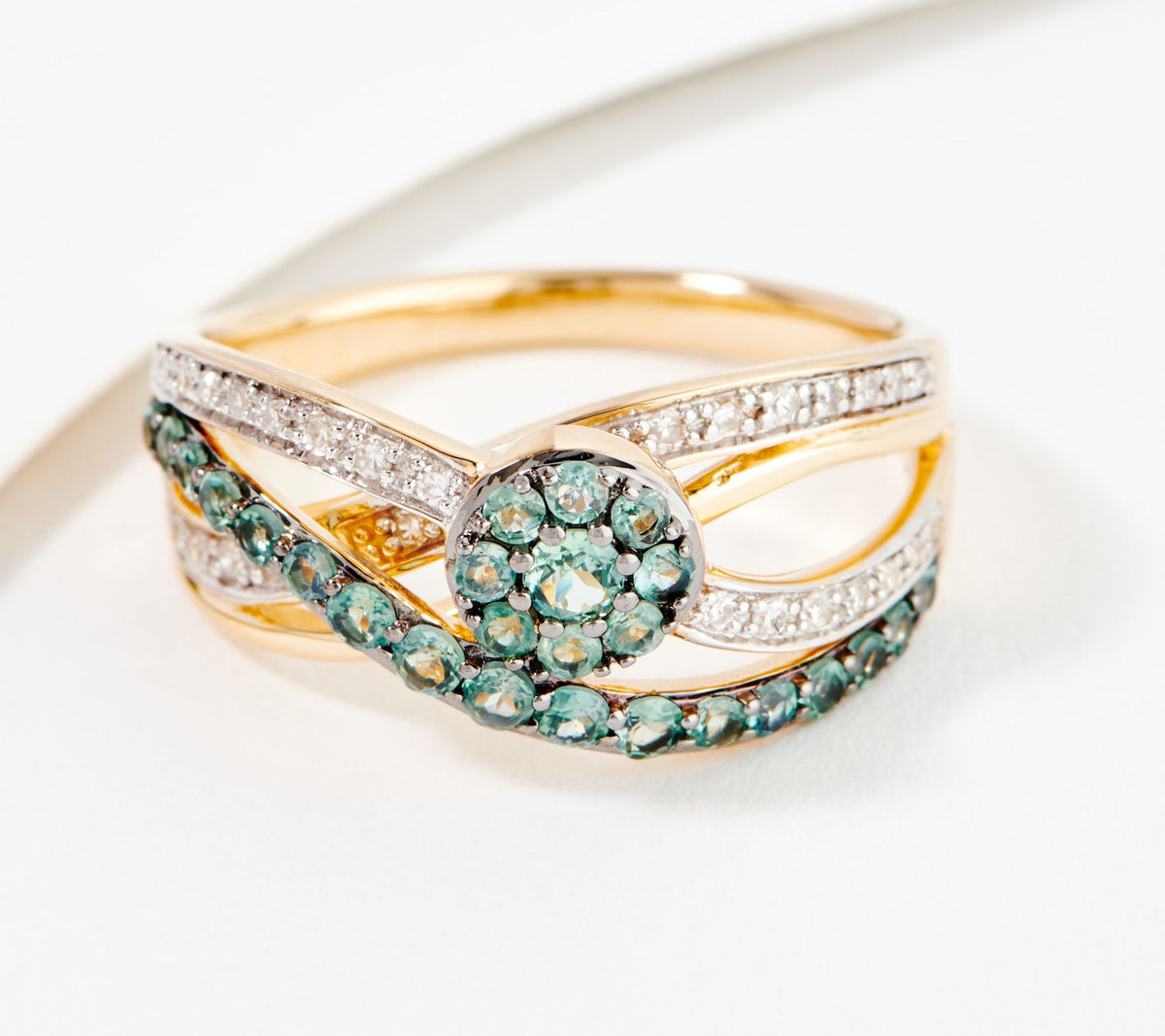 Anillo cruzado de alejandrita y diamantes Vault Discoveries, oro de 14 quilates, talla 6