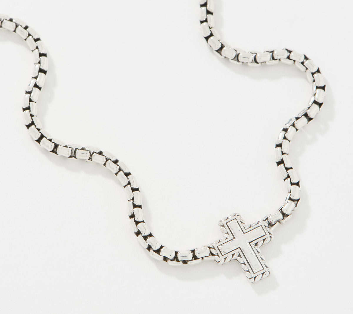 JAI Sterling Silver 3.7mm Box Chain Necklace, Cross