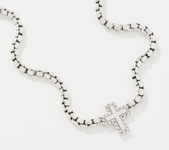 JAI Sterling Silver 3.7mm Box Chain Necklace, Cross