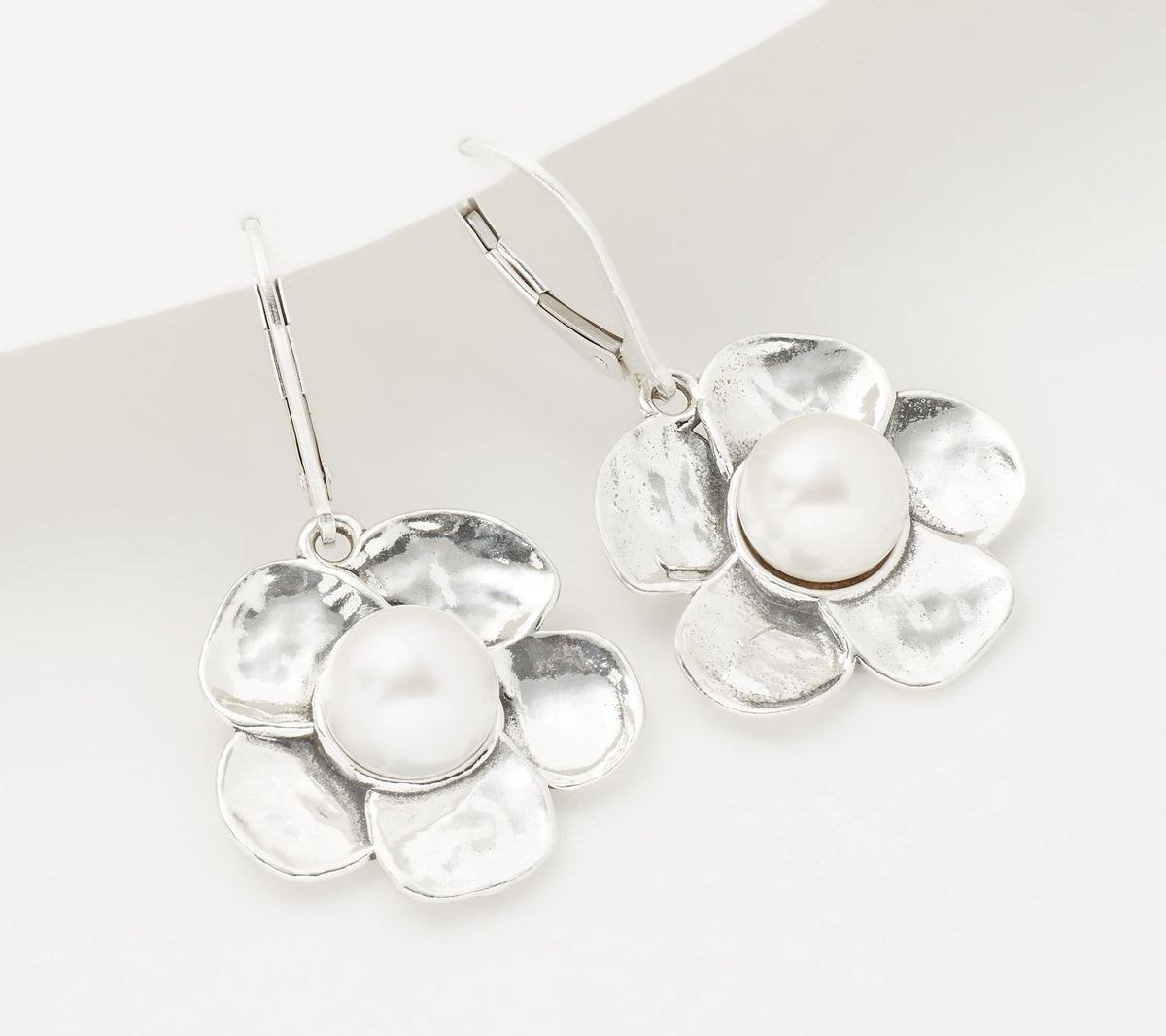 Or Paz Sterling Silver Cultured Pearl Flower Lever Back Earrings