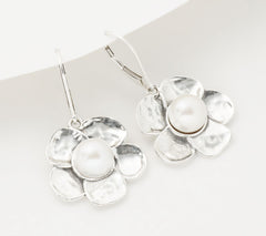 Or Paz Sterling Silver Cultured Pearl Flower Lever Back Earrings
