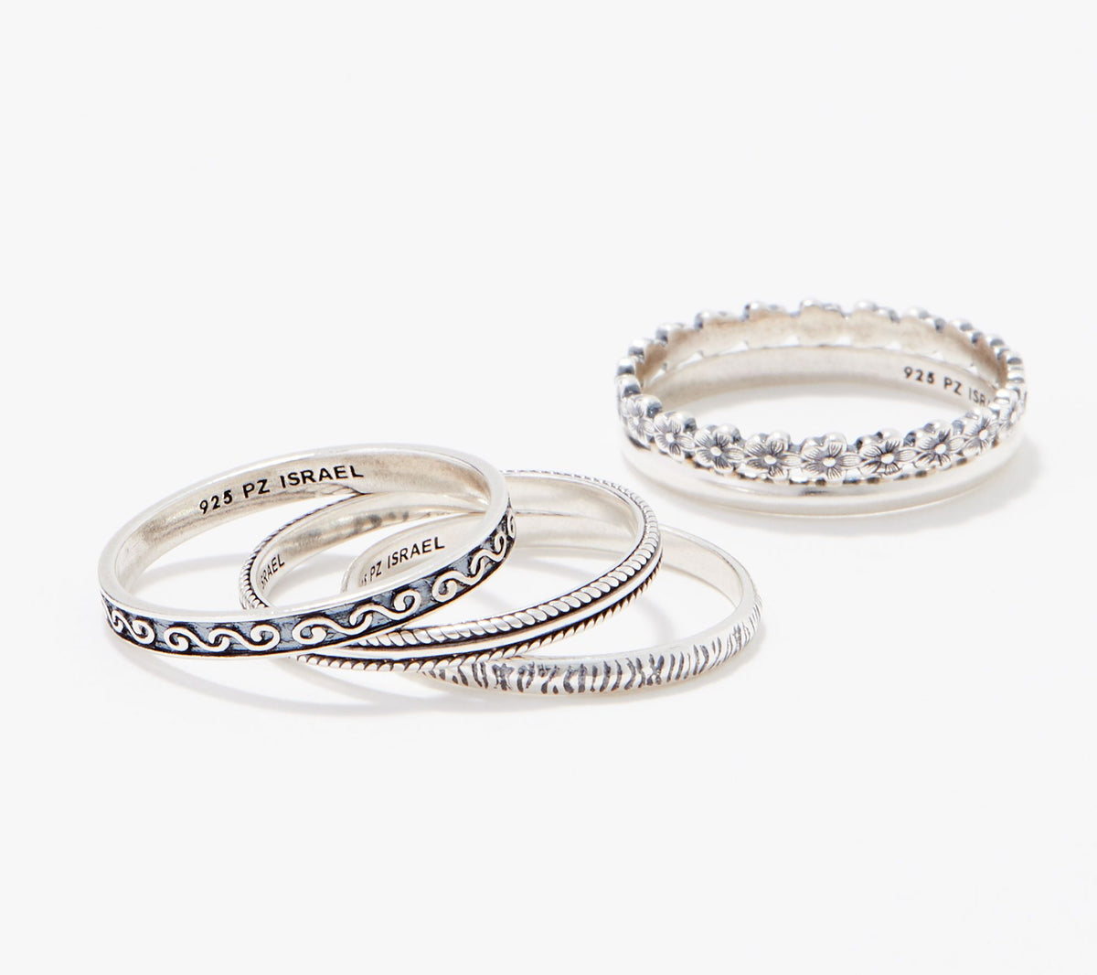 Or Paz Sterling Silver Set of 5 Two-Tone Ring Set, Size 7