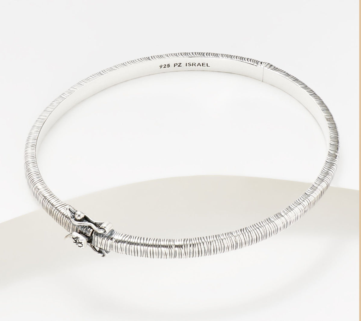 Or Paz Sterling Silver Bark Texture Signature Hinged Bangle 6-1/2"