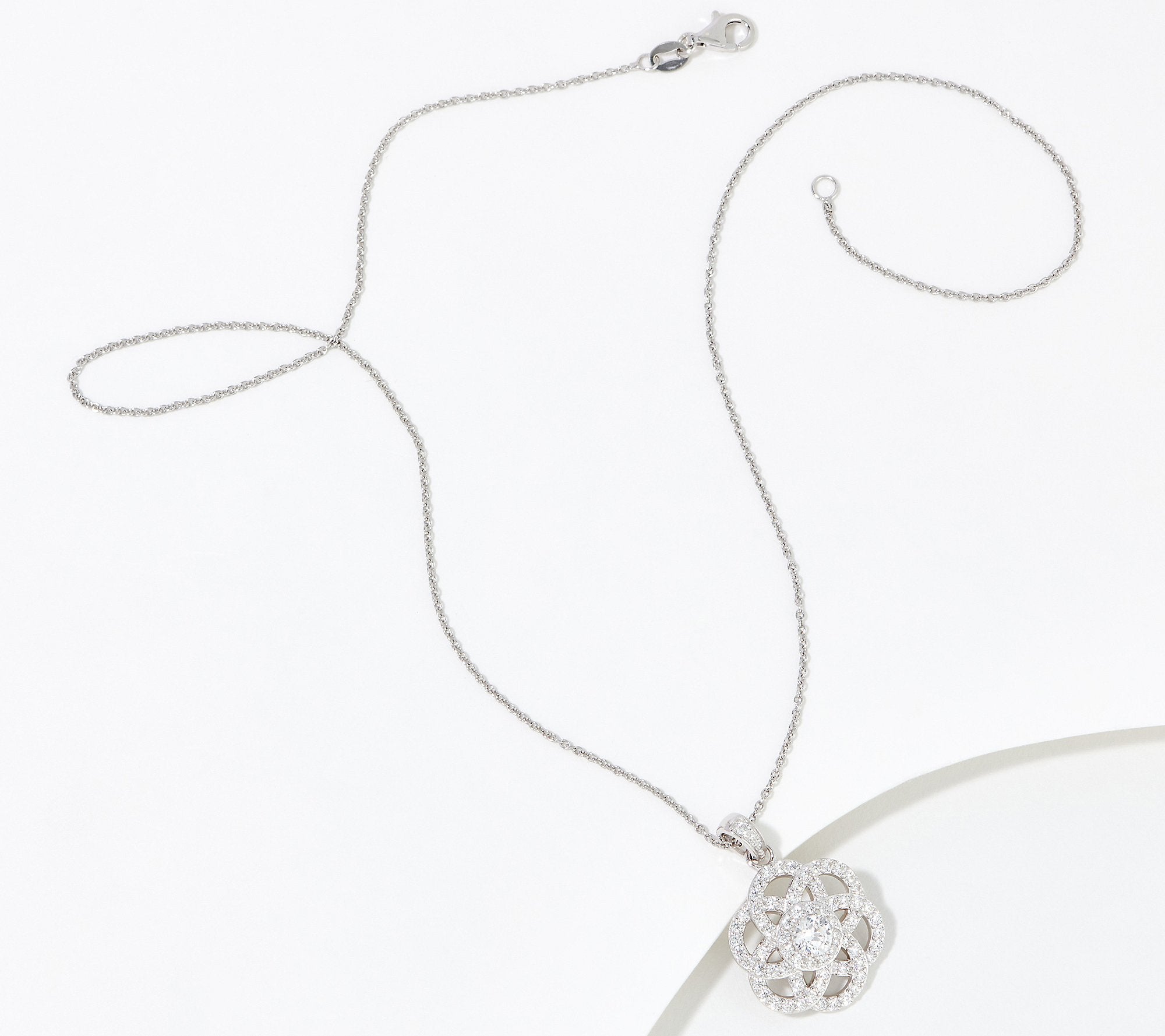 Diamonique Openwork Floral Pendant Necklace, Sterling Silver