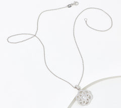 Diamonique Openwork Floral Pendant Necklace, Sterling Silver