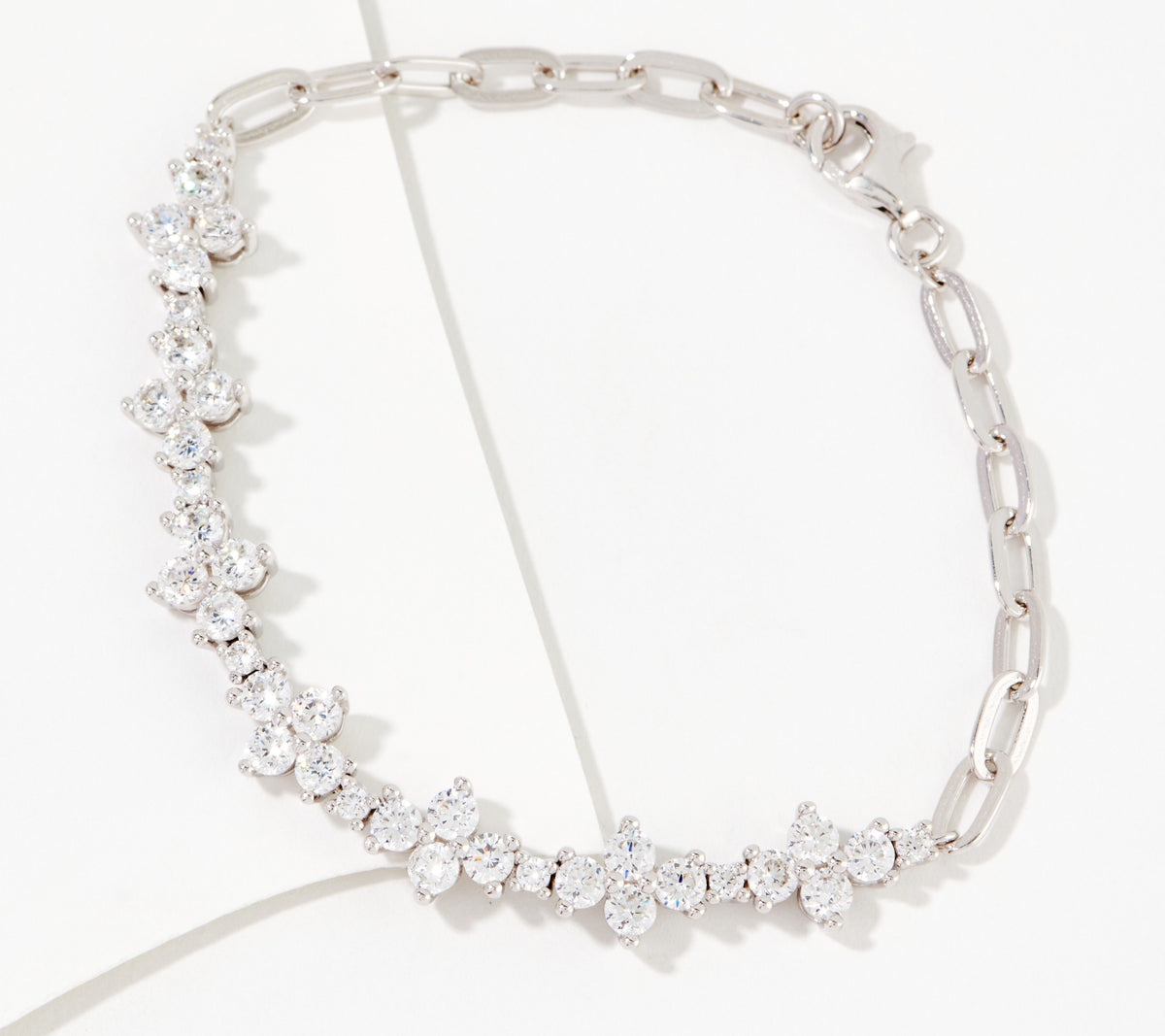 Diamonique Quatrefoil Paperclip Bracelet, Sterling Silver 7-1/4"