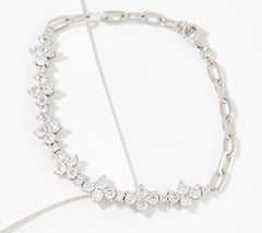Diamonique Quatrefoil Paperclip Bracelet, Sterling Silver 7-1/4"