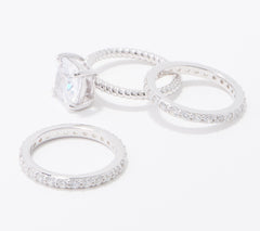 Diamonique 35th Anniversary Sterling Silver Cushion-Cut S/3 Ring, Size 9
