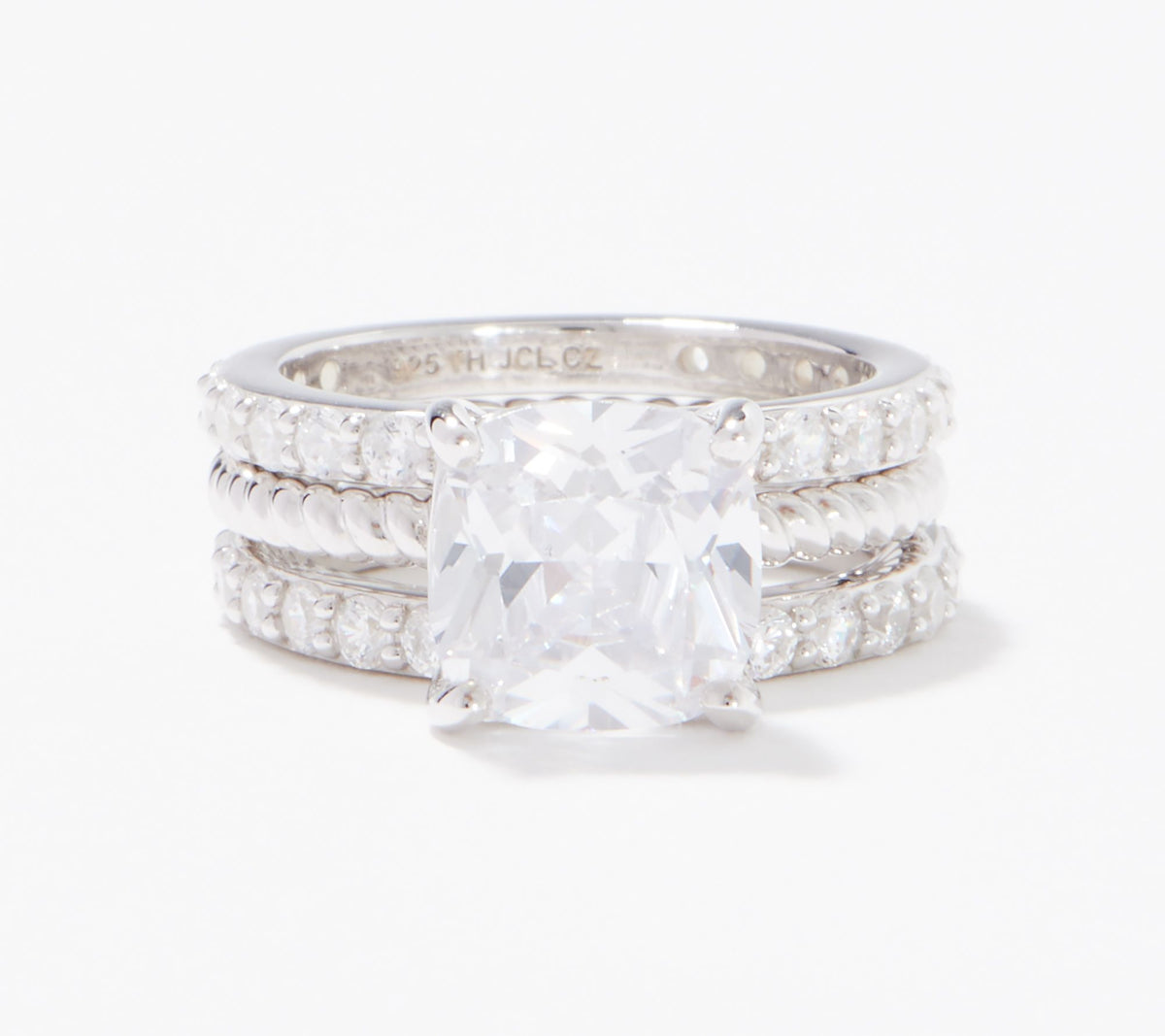 Diamonique 35th Anniversary Sterling Silver Cushion-Cut S/3 Ring, Size 9