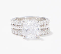 Diamonique 35th Anniversary Sterling Silver Cushion-Cut S/3 Ring, Size 9