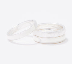 UltraFine 950 Silver Set of 3 Satin & Polished Band Rings, Size 11
