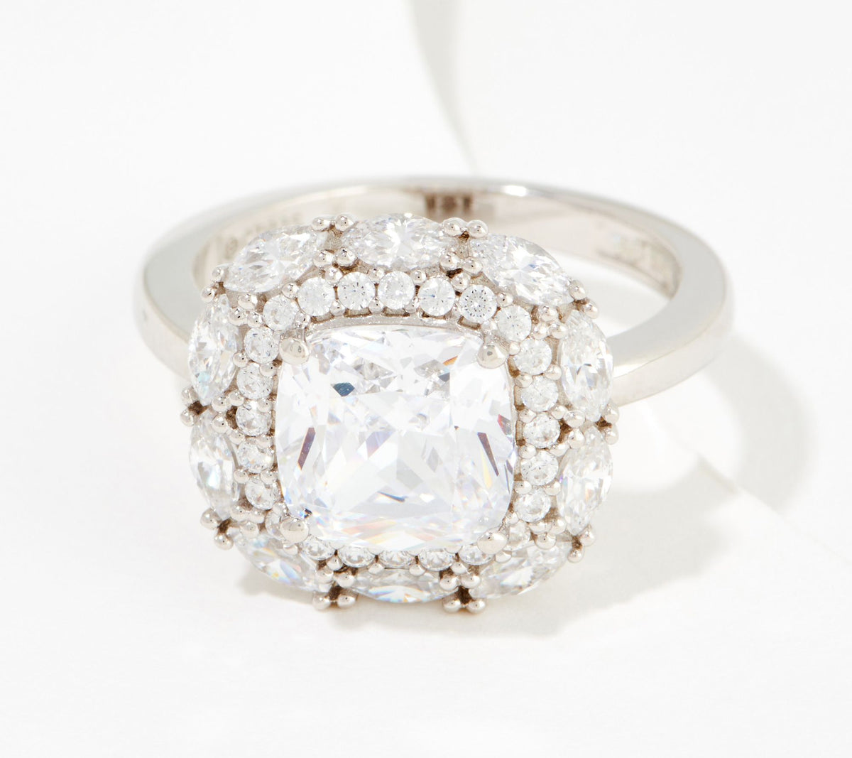 Diamonique 35th Anniversary Double Halo Plarinum-Clad SS Ring Size 7