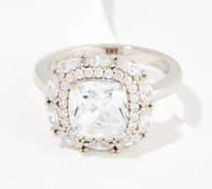 Diamonique 35th Anniversary Double Halo Plarinum-Clad SS Ring Size 7
