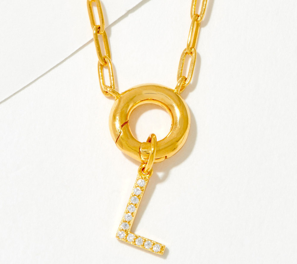 Diamonique Goldclad Sterling Silver "L" Initial Pave Drop Necklace 18"