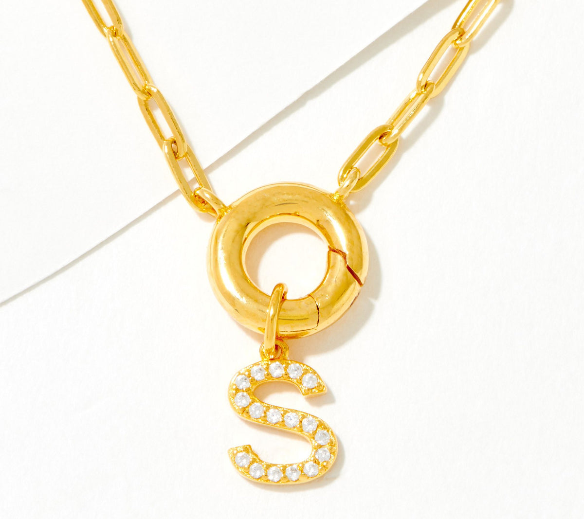 Diamonique Goldclad Sterling Silver "S" Initial Pave Drop Necklace 18"