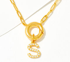 Diamonique Goldclad Sterling Silver "S" Initial Pave Drop Necklace 18"