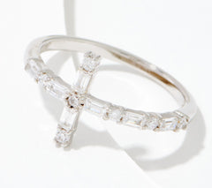 Diamonique x Courtney Khondabi Sterling Silver Round & Baguette Cross Ring, Size 9