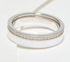 Diamonique Sterling Silver White Enamel & Pave Double Band Ring, Size 4