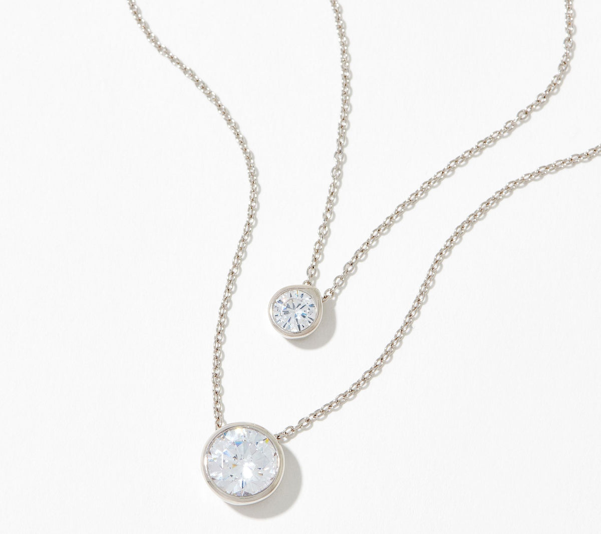 Diamonique x Amy Stran Sterling Silver Layered Bezel Set Solitaire Necklace, 16"18"