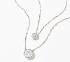 Diamonique x Amy Stran Sterling Silver Layered Bezel Set Solitaire Necklace, 16"18"