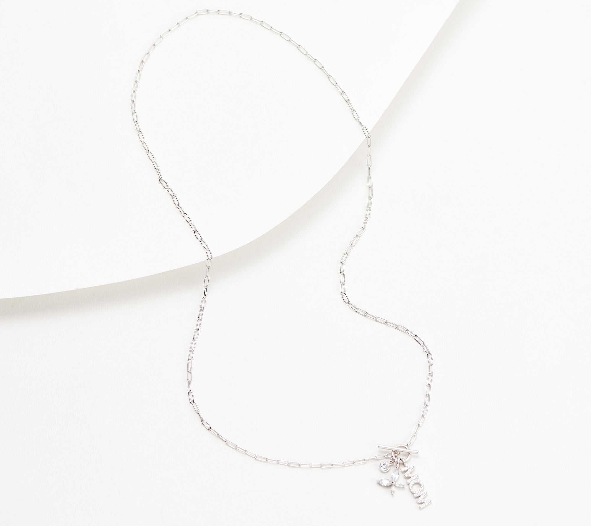 Diamonique  Sterling Silver "Mom" Charm Toggle Necklace, 18"