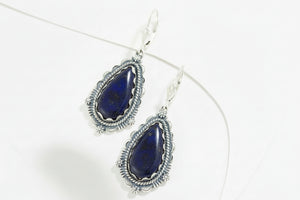 American West Sterling Silver Pear Shape Lapis Lever Back Earrings, 1-7/8"