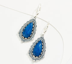 American West Sterling Silver Pear Shape Lapis Lever Back Earrings, 1-7/8"