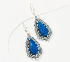American West Sterling Silver Pear Shape Lapis Lever Back Earrings, 1-7/8"